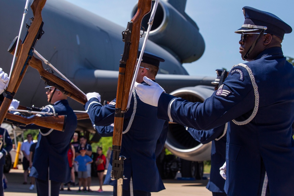 U.S. Air Force Honor Guard Drill Team performs at Udvar-Hazy Center