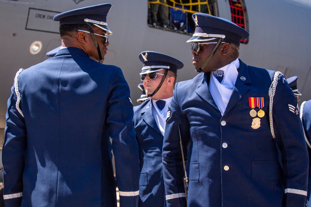 U.S. Air Force Honor Guard Drill Team performs at Udvar-Hazy Center