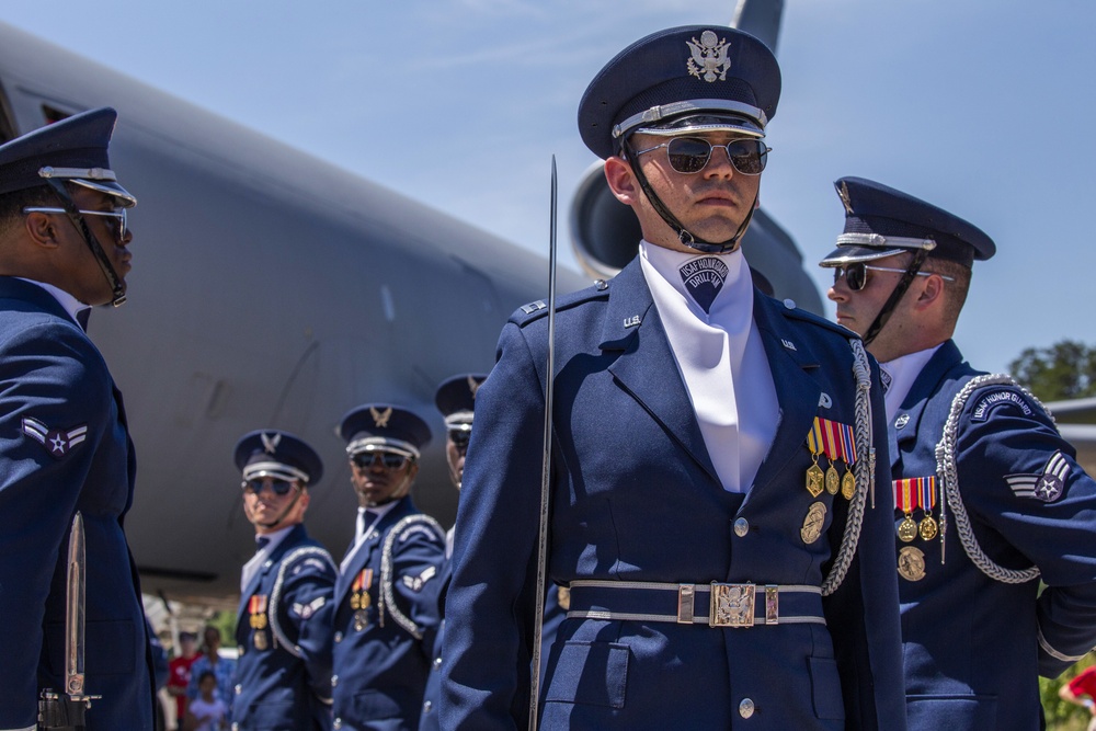 U.S. Air Force Honor Guard Drill Team performs at Udvar-Hazy Center