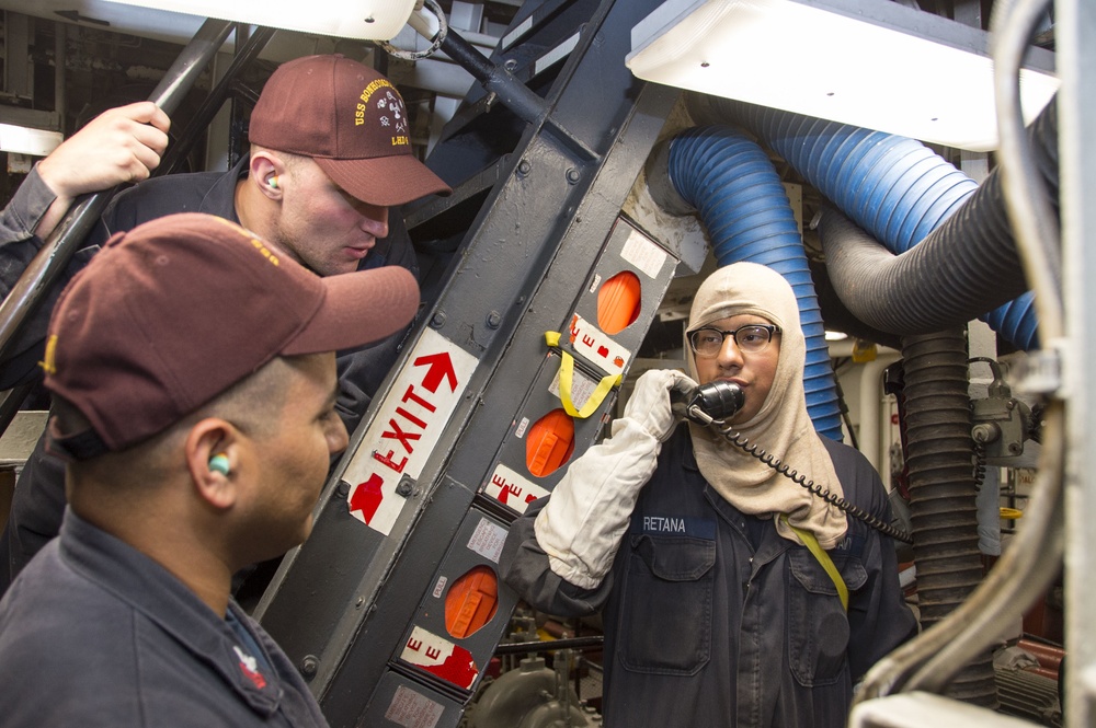 Main Space Fire Drill Aboard USS Bonhomme Richard (LHD 6)