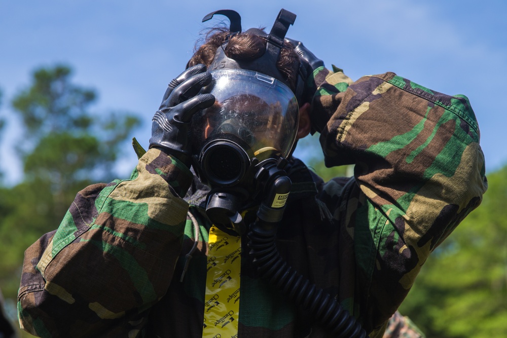 EOD Marines suit up for a simulated chemical threat