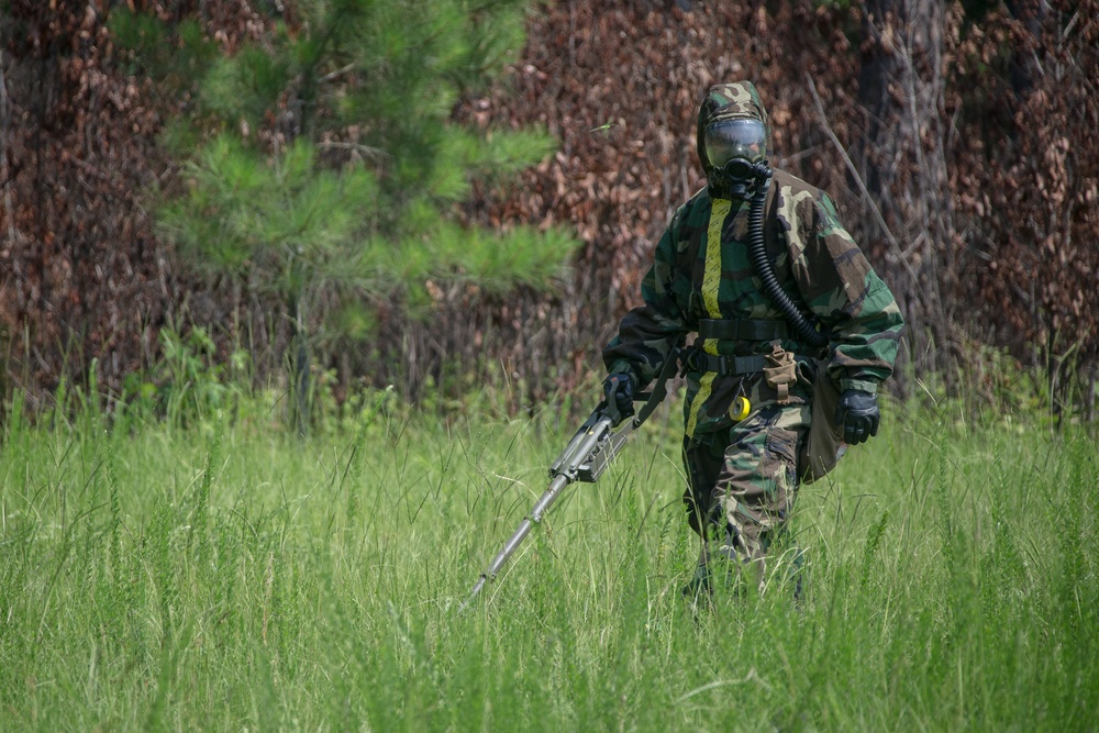 EOD Marines suit up for a simulated chemical threat