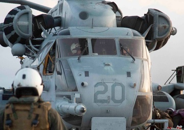 CH-53E flight operations on the USS Arlington