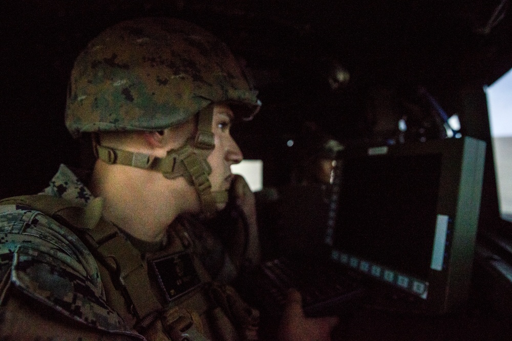 Marines train for deployment using a Combat Convoy Simulator