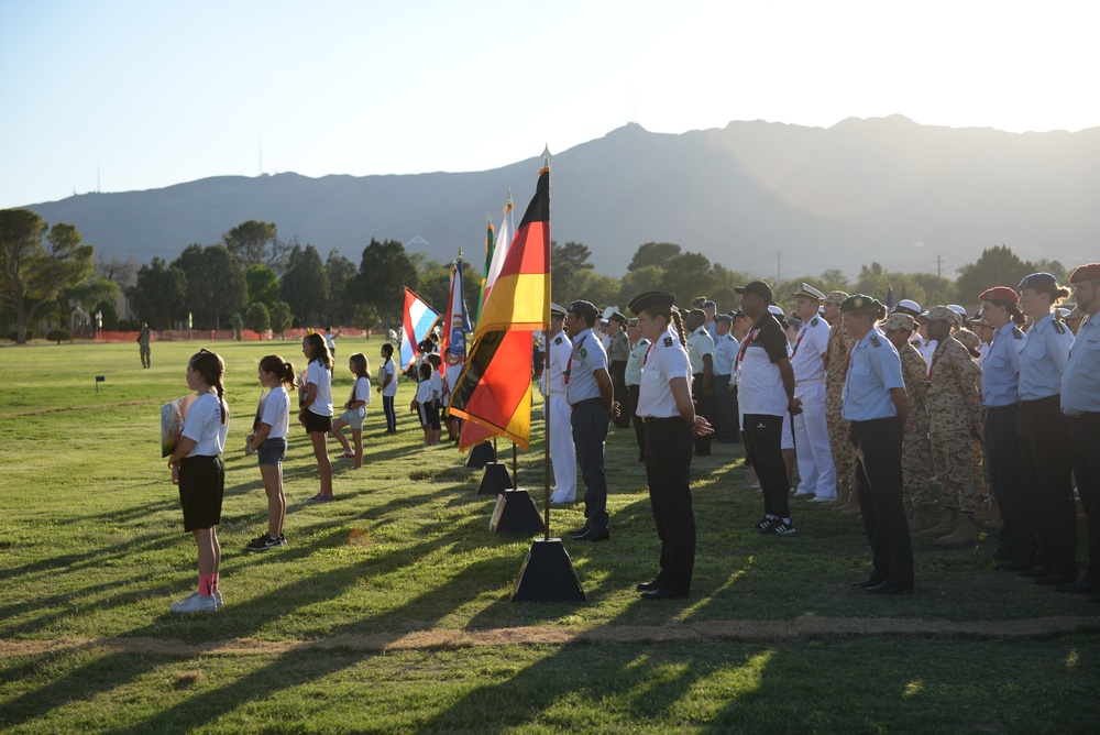 Elite military soccer players from around the world participate in the opening ceremonies at Fort Bliss