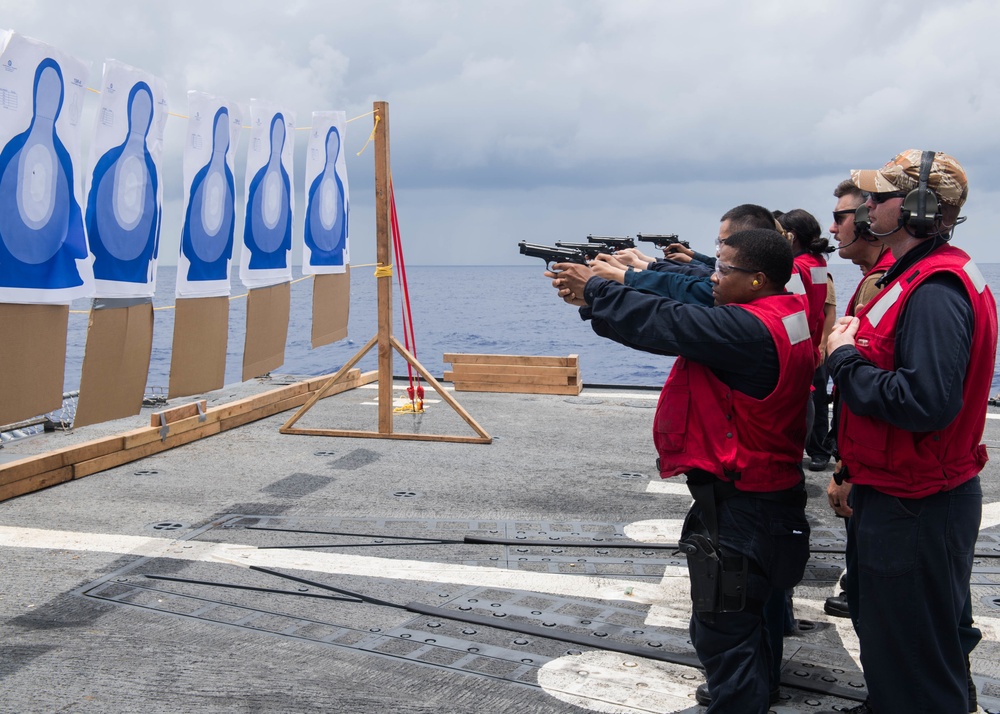 Sailors Conduct Small-Arms Qualification Aboard USS William P. Lawrence