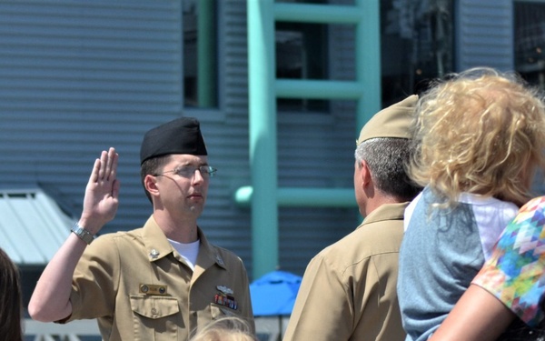 Family members watch Re-Enlistment aboard USS Wisconsin