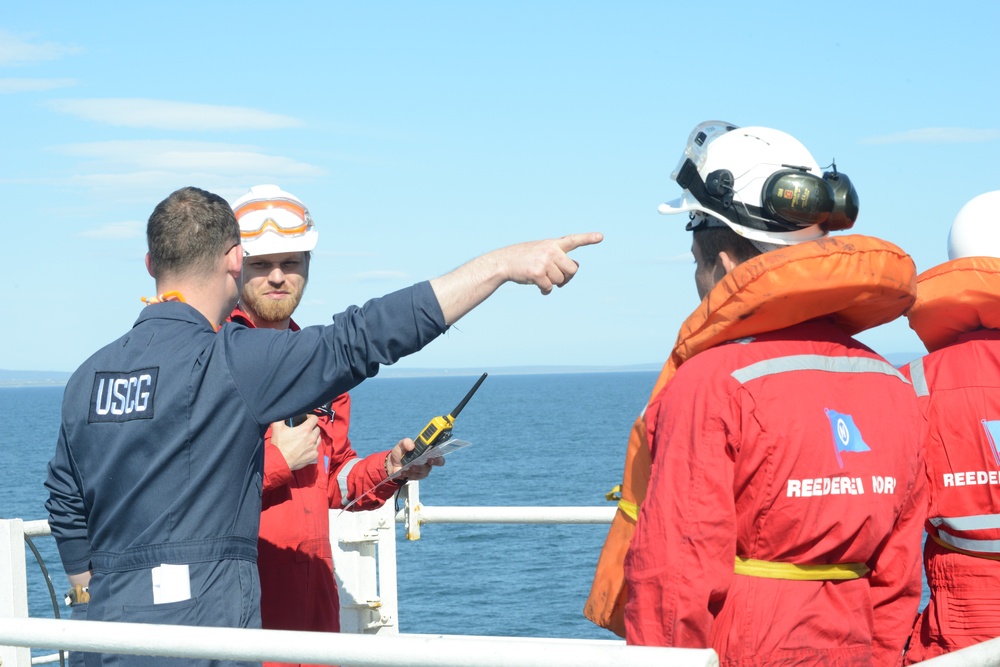 Coast Guard marine inspectors conduct foreign tank vessel inspection in Nome, Alaska