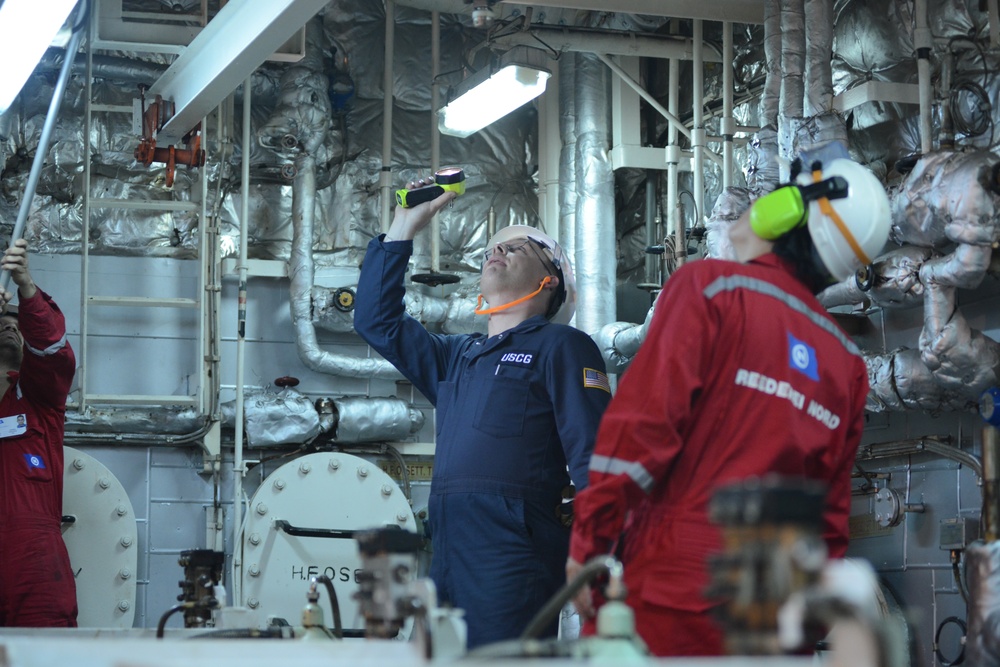 Coast Guard marine inspectors conduct foreign tank vessel inspection in Norton Sound near Nome, Alaska