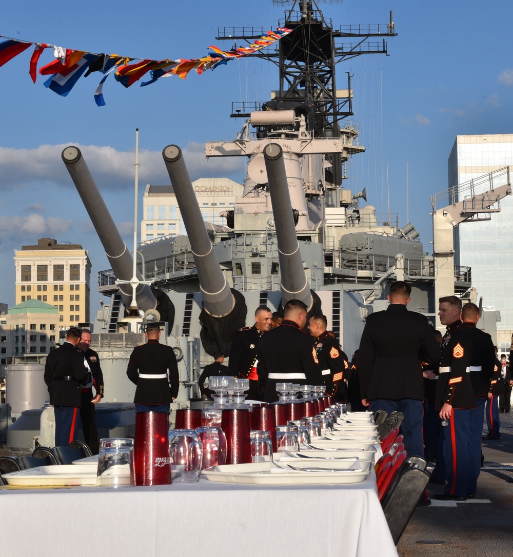 Tables are set on-board the USS Wisconsin