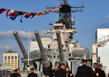 Tables are set on-board the USS Wisconsin