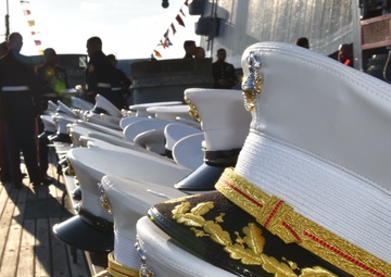 Hat Check Table aboard USS Wisconsin