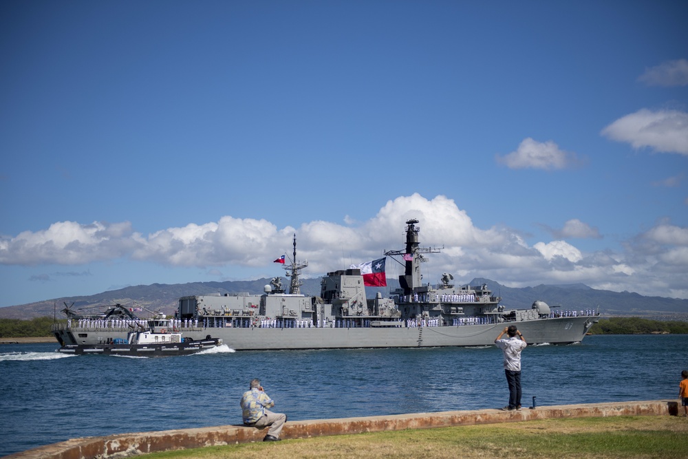CNS Almirante Lynch (FF 07) enters Pearl Harbor in preparation for RIMPAC 2018