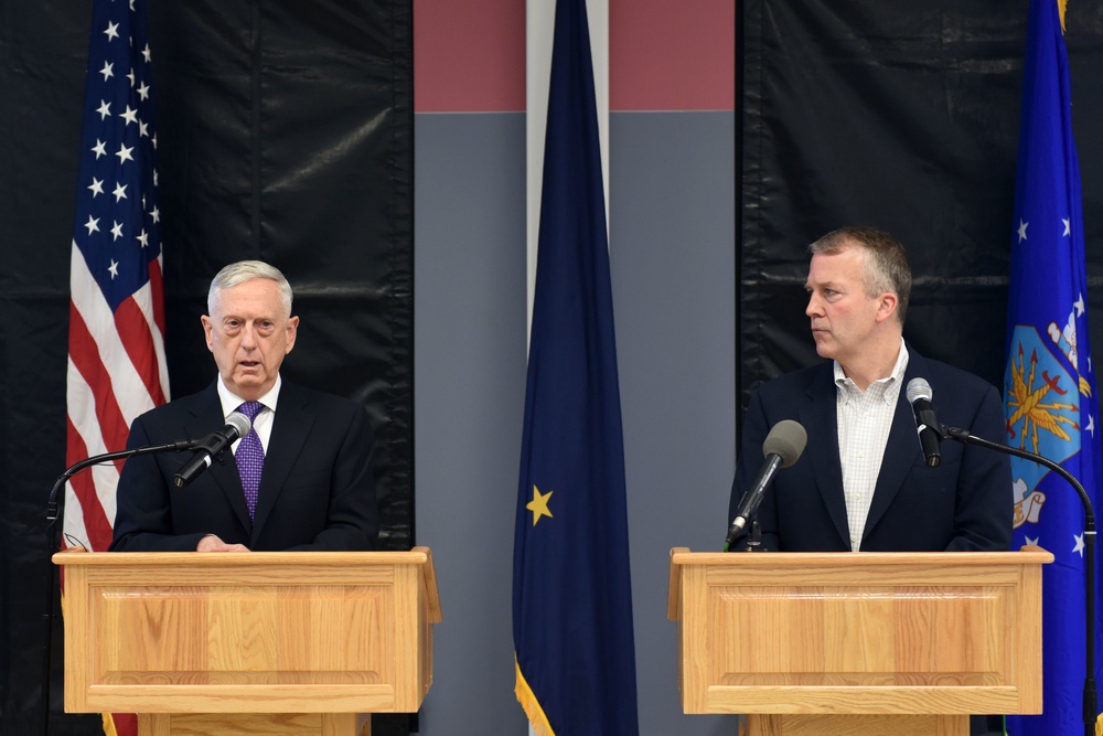 Defense Secretary James N. Mattis Holds Press Conference at Eielson