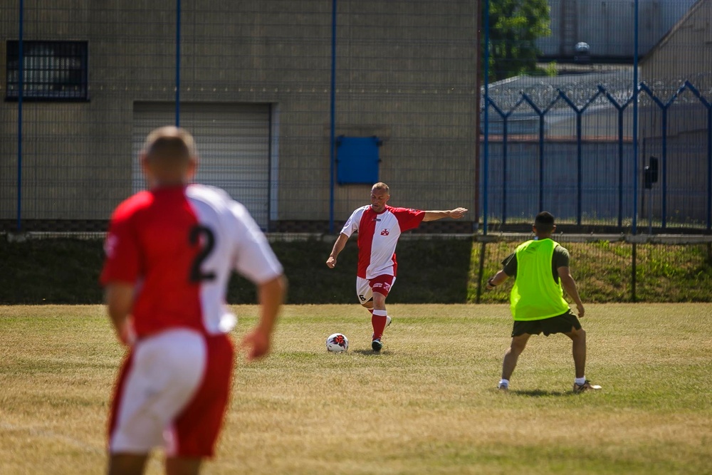Oak Hill Sailors, 26th MEU Marines kick it with Polish Navy during soccer match