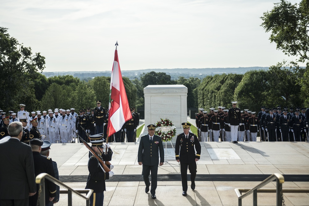 Commander of the Lebanese Armed Forces Gen. Joseph K. Aoun Participates in an Armed Forces Full Honors Wreath-Laying at the Tomb of the Unknown Soldier