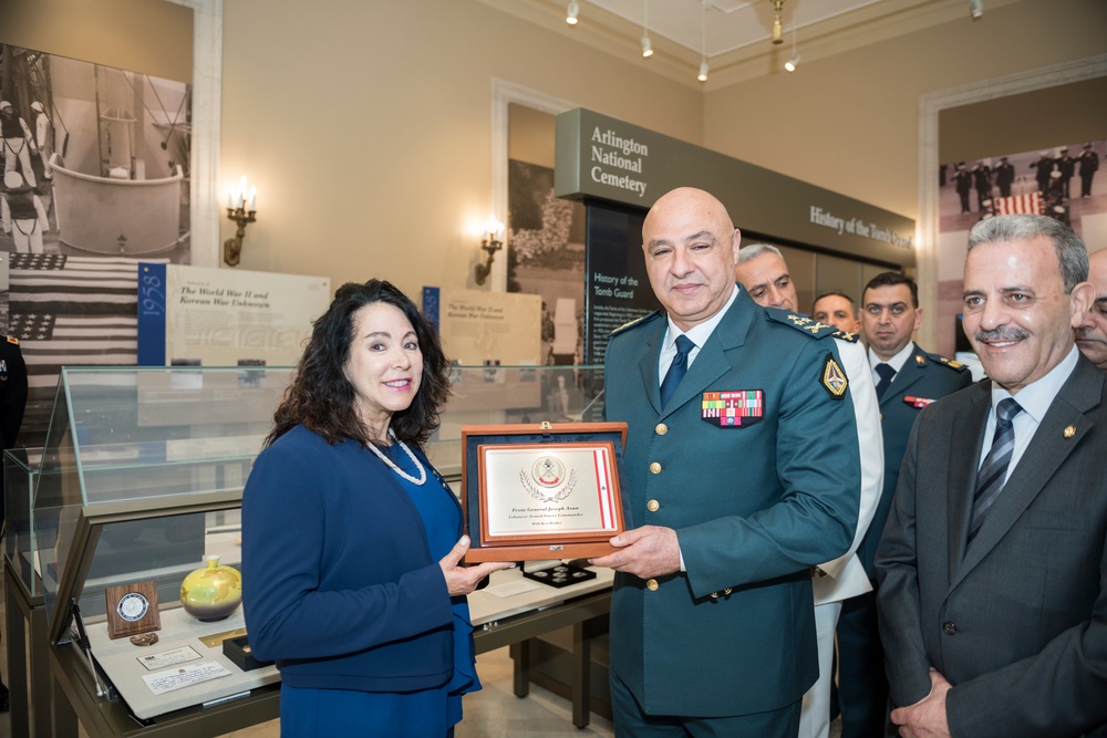 Commander of the Lebanese Armed Forces Gen. Joseph K. Aoun Participates in an Armed Forces Full Honors Wreath-Laying at the Tomb of the Unknown Soldier