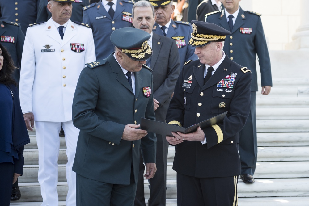 Commander of the Lebanese Armed Forces Gen. Joseph K. Aoun Participates in an Armed Forces Full Honors Wreath-Laying at the Tomb of the Unknown Soldier