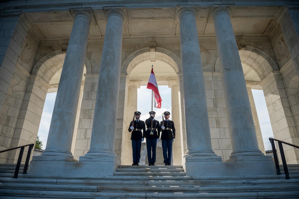 Commander of the Lebanese Armed Forces Gen. Joseph K. Aoun Participates in an Armed Forces Full Honors Wreath-Laying at the Tomb of the Unknown Soldier