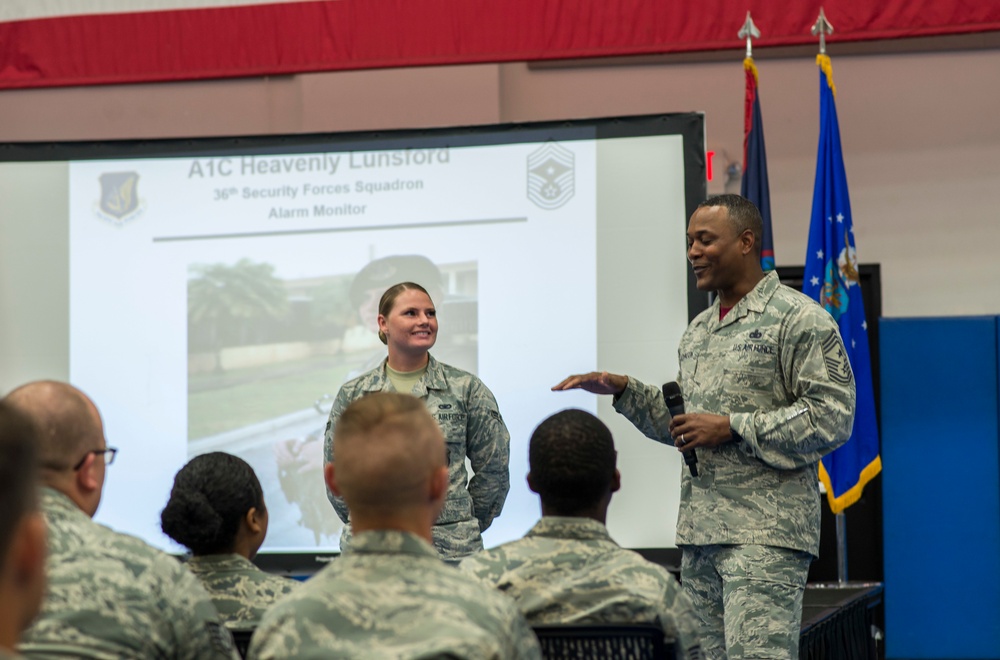 PACAF command Chief Master Sgt. Anthony Johnson visits Andersen AFB