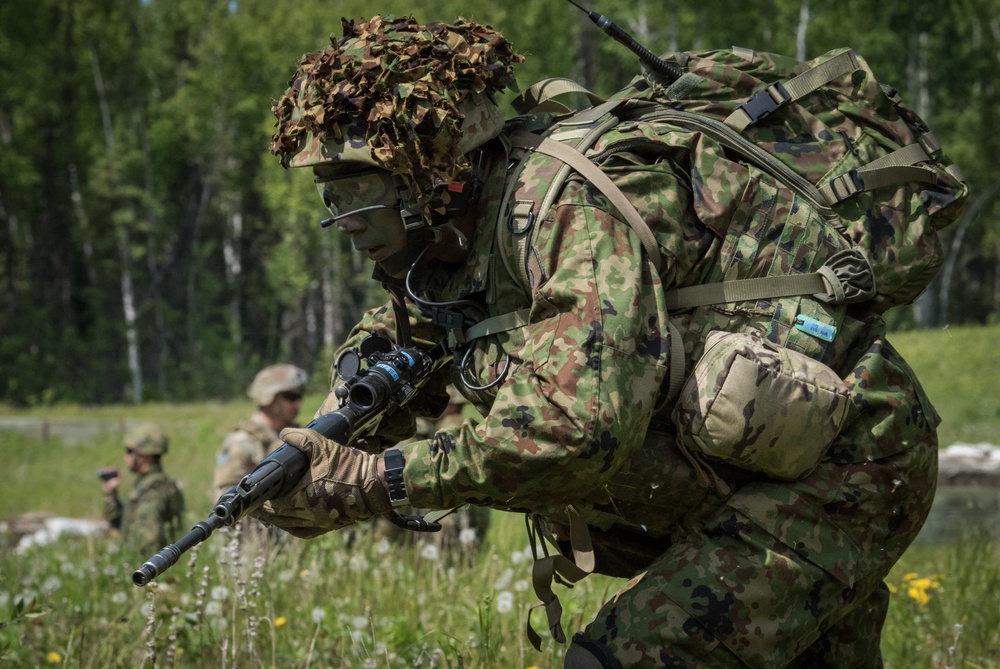 Japanese and U.S. Soldiers conduct joint training during Arctic Aurora 2018