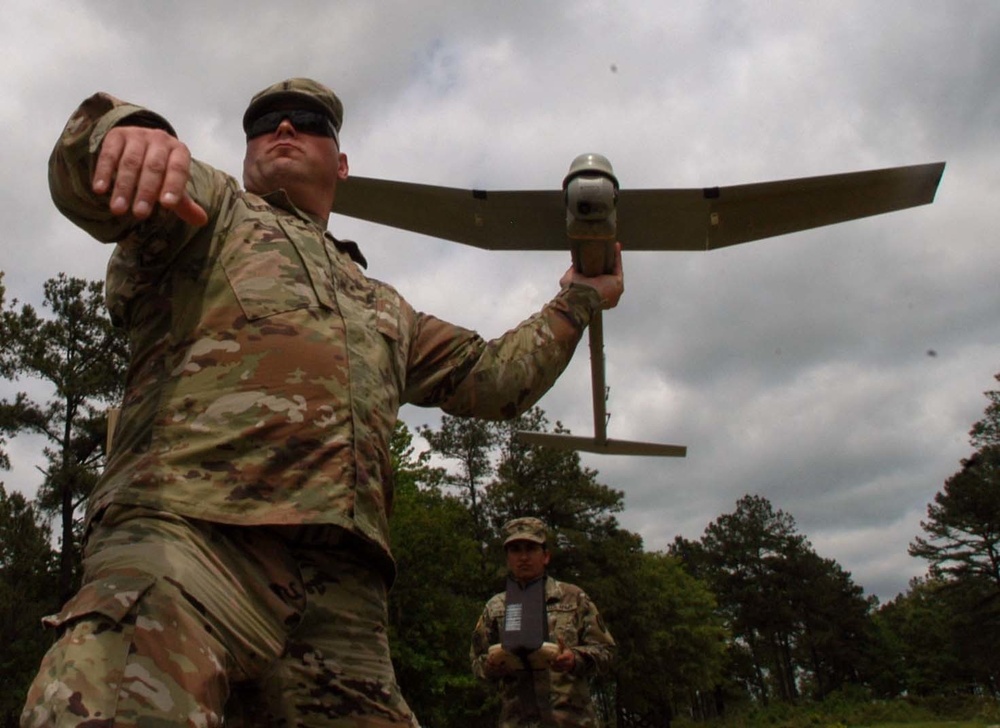 Soldier launches a fixed-wing drone