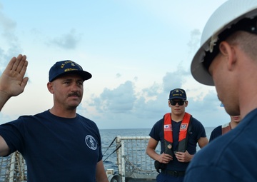 Coast Guard Cutter Bertholf crewmembers conduct counterdrug patrol in the Eastern Pacific Ocean