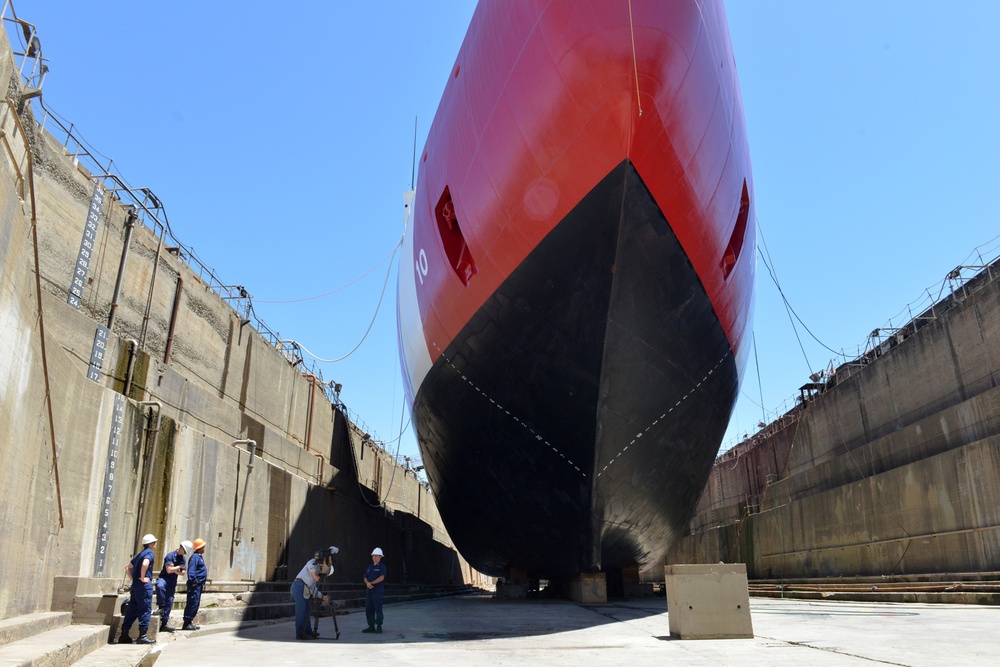 Coast Guard Cutter Polar Star undergoes maintenance while in dry dock