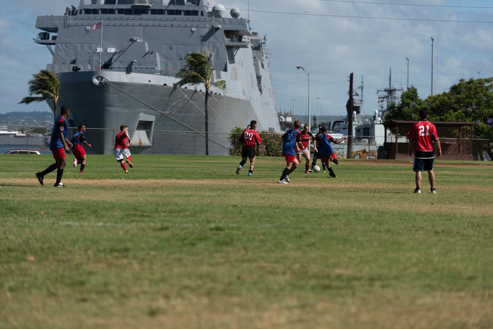 USS Halsey, HMCS Ottawa square off for Inaugural RIMPAC 2018 Soccer tournament