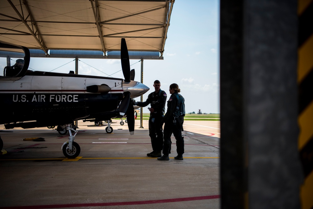 The takeoff of a student pilot