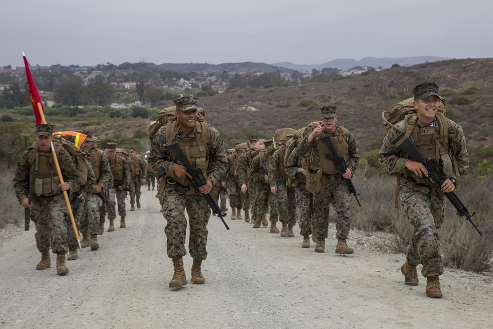 Out the rack, grab your pack: Marines with Headquarters &amp; Support Battalion conduct sustainment hike