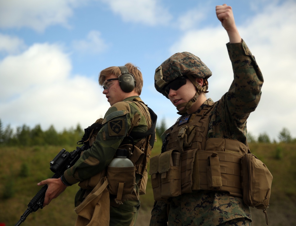 Law Enforcement Marines and Norwegian soldiers cross-train weapon systems