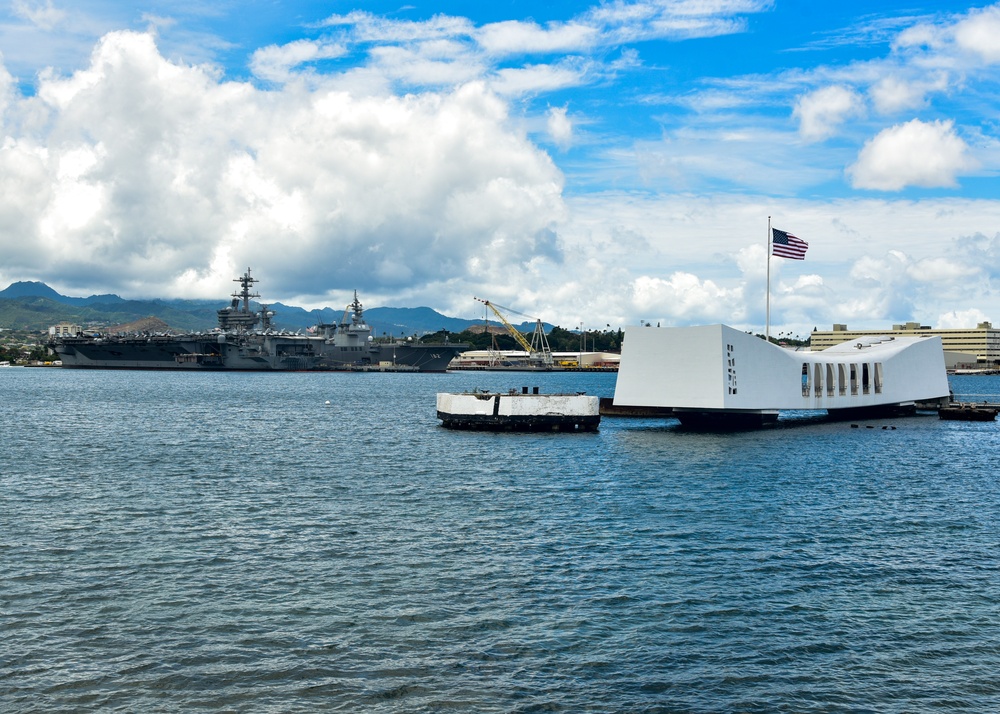 View of USS Arizona Memorial from Ford Island