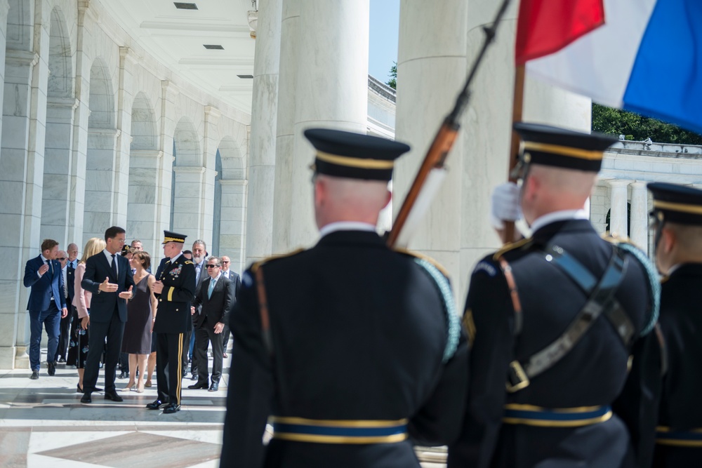 Prime Minister of the Netherlands Mark Rutte Participates in an Armed Forces Full Honors Wreath-Laying Ceremony at the Tomb of the Unknown Soldier