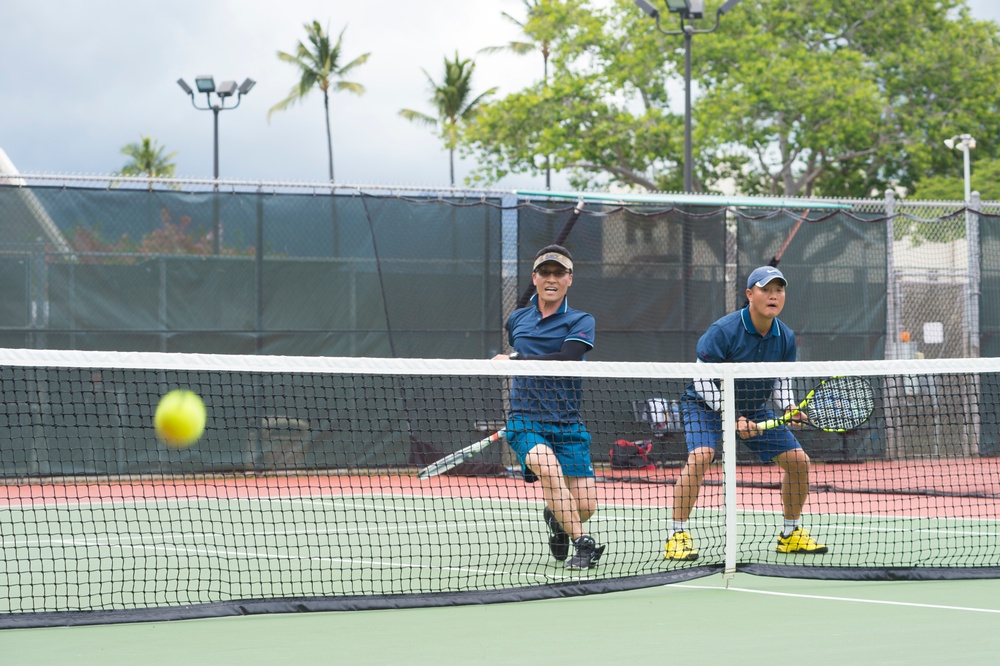 Sailors assigned to INS Sahyadri and ROKS Yulgok Yi compete in Tennis Tournament