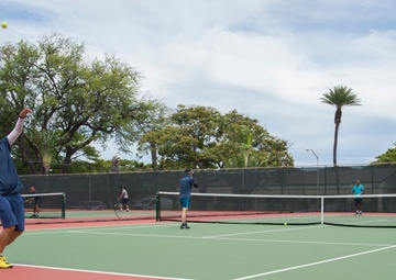 Sailors assigned to INS Sahyadri and ROKS Yulgok Yi compete in Tennis Tournament