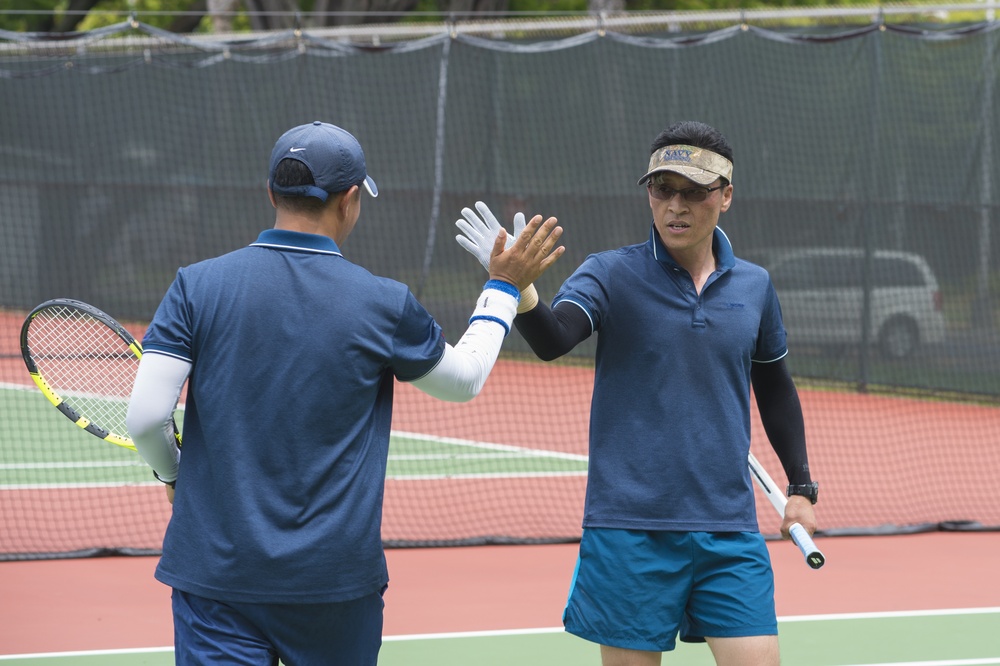 Sailors assigned to INS Sahyadri and ROKS Yulgok Yi compete in Tennis Tournament