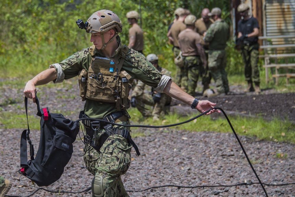 Explosive Ordnance Disposal Teams Conduct Rappelling Training During RIMPAC 2018.