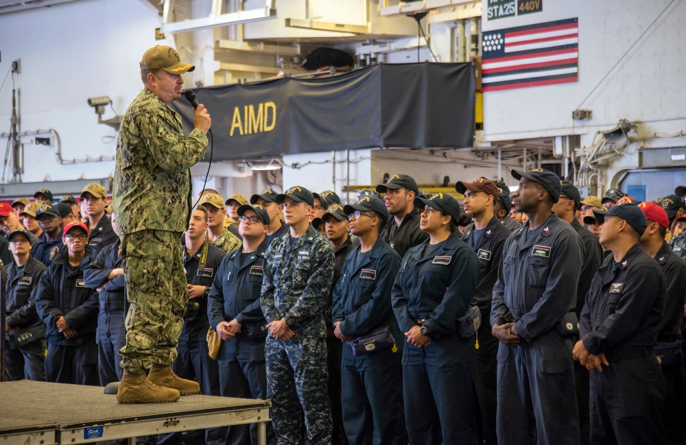 All-hands call aboard USS Bonhomme Richard (LHD 6)