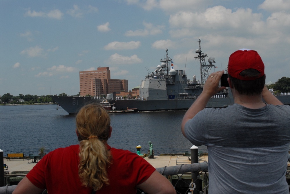 USS Monterey passes Portsmouth Naval Medical Center