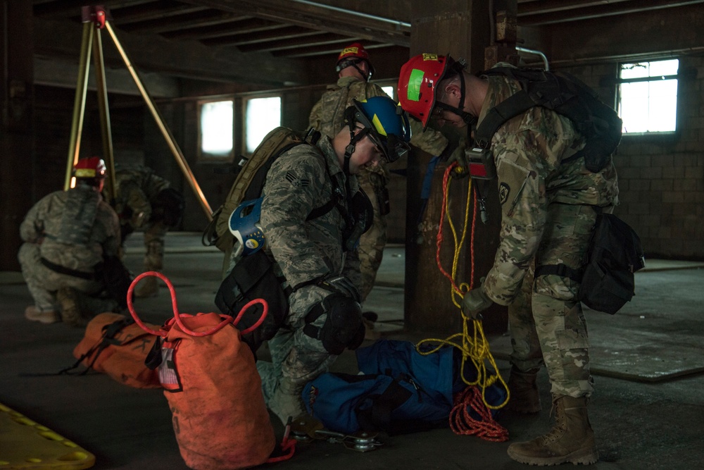 CERF-P performs ropes rescue training at Camp Dawso