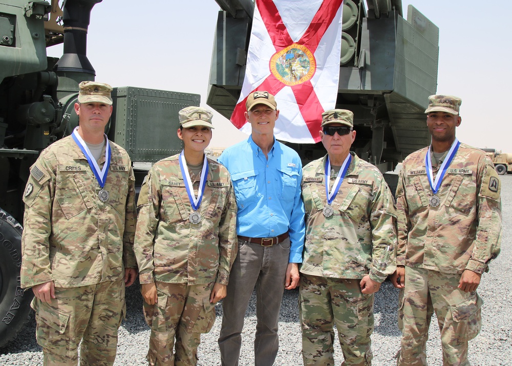 Florida Gov. Rick Scott visits National Guard field artillery soldiers in Kuwait