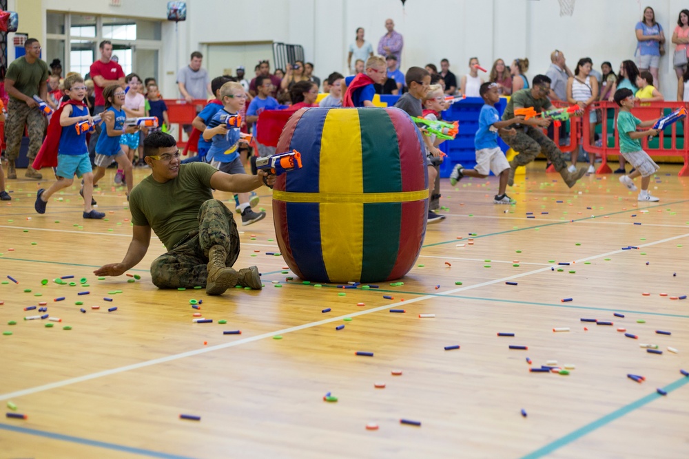 Marines and Sailors with SPMAGTF-CR-AF LCE 18.2 participate in Nerf Gun Battle