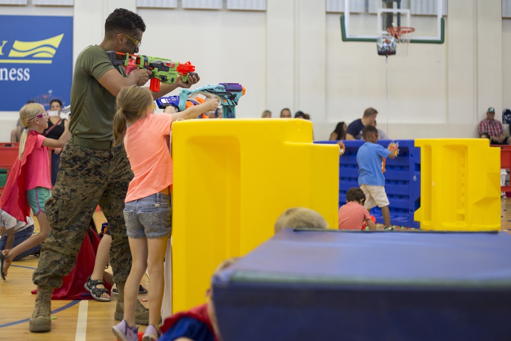 Marines and Sailors with SPMAGTF-CR-AF LCE 18.2 participate in Nerf Gun Battle