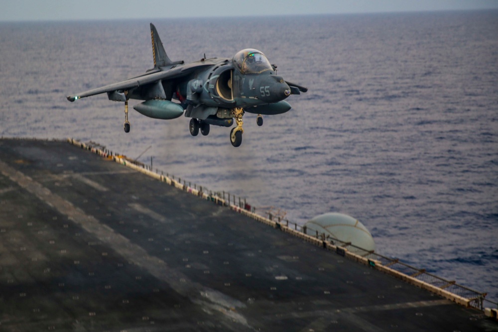 Harriers land aboard USS Iwo Jima