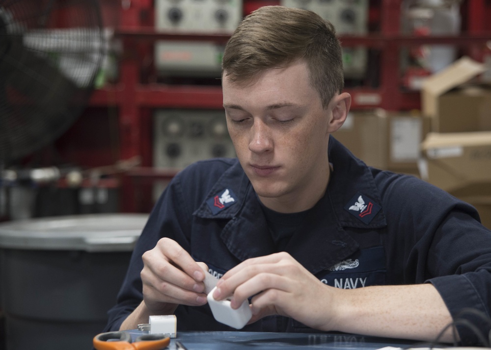 USS Bonhomme Richard Electrician's Mates safety tag power cables