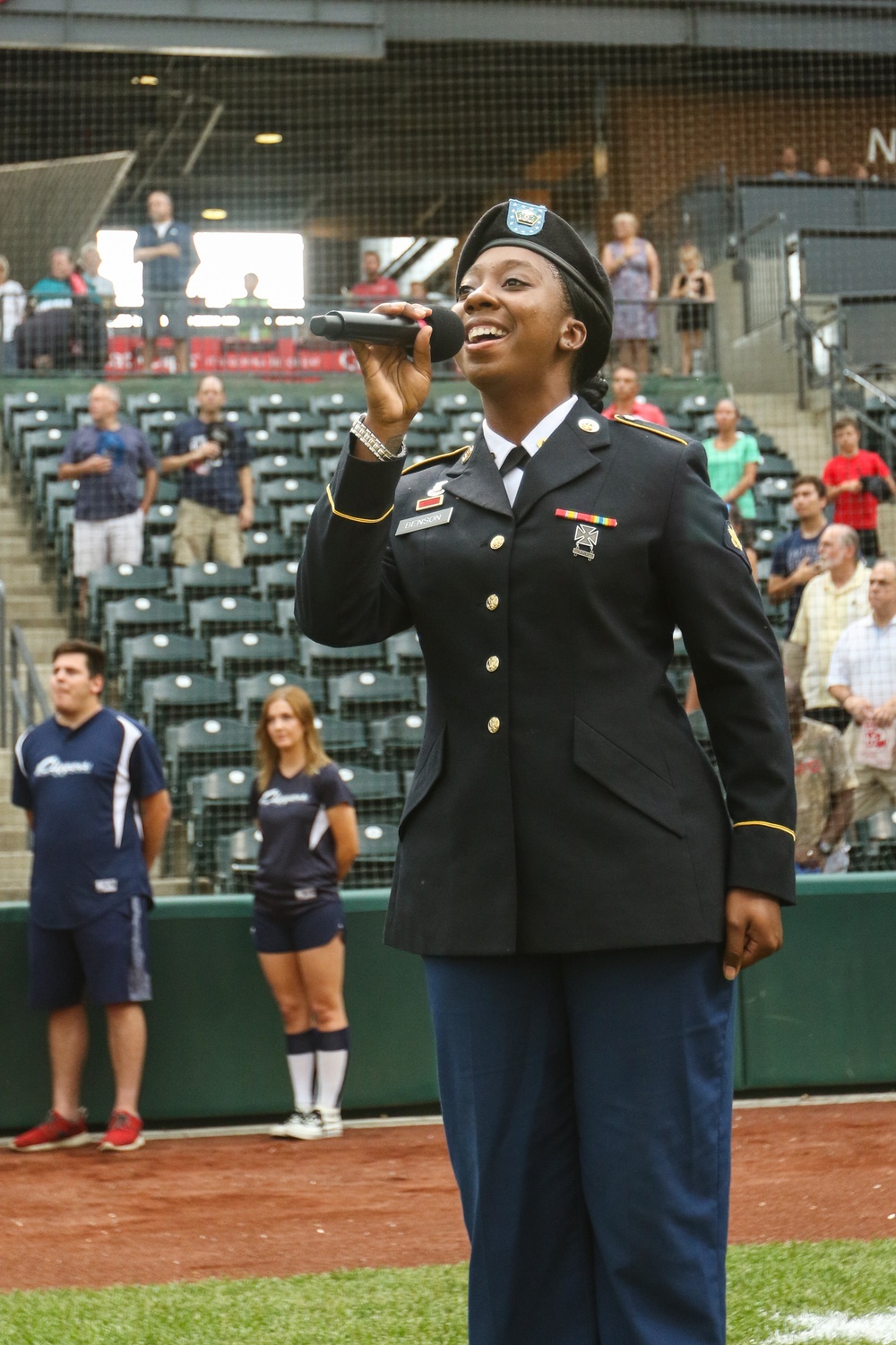 Ohio National Guard Soldier sings national anthem at Columbus Clippers game