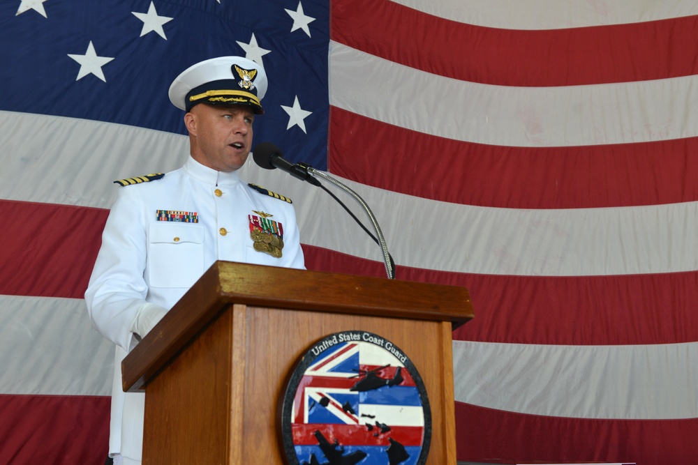 Coast Guard captain speaks to his new command