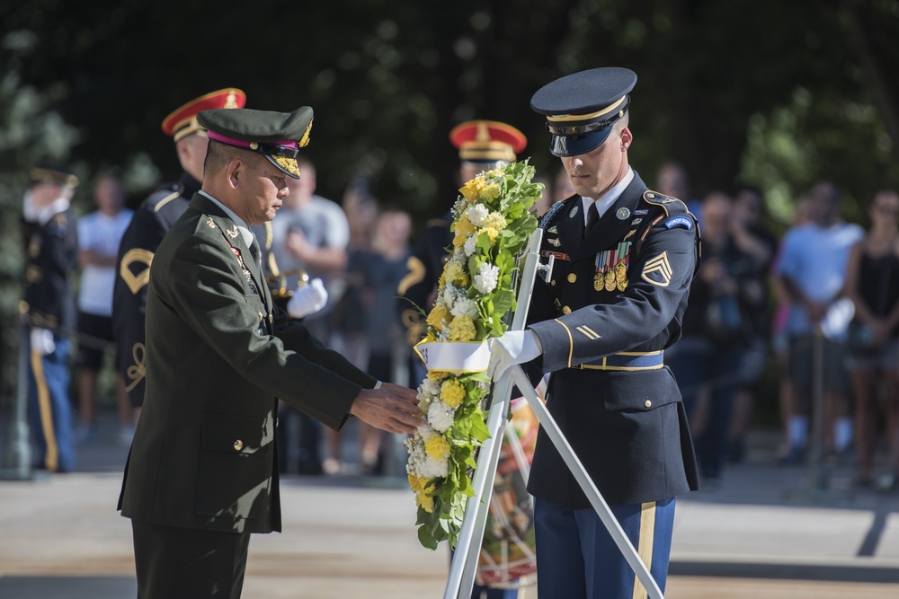 Thai Army Gen. Thanchaiyan Srisuwan, Chief of Defence Forces in Thailand, Participates in an Armed Forces Full Honors Wreath-Laying Ceremony at the Tomb of the Unknown Soldier