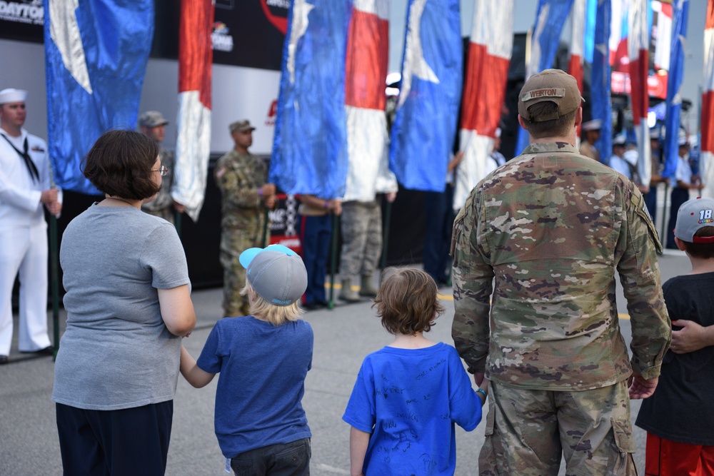 Airmen from 45th Space Wing, service members unfurl flag at Daytona Coke Zero Sugar 400